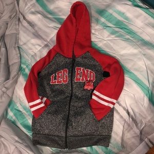 Boys 3T Mad Game red/charcoal grey legend zip up hoodie. Like new condition!